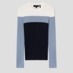 Theory Women Washable Silk Stripe Pullover - Denim Melange Multi