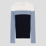 Theory Women Washable Silk Stripe Pullover - Denim Melange Multi