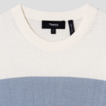 Theory Women Washable Silk Stripe Pullover - Denim Melange Multi