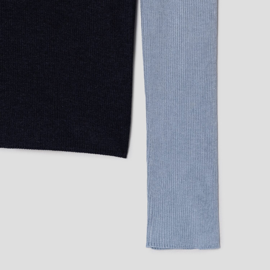 Theory Women Washable Silk Stripe Pullover - Denim Melange Multi