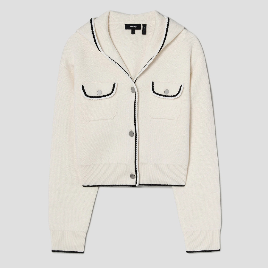 Theory Women Morton Wool Tweed Cardigan - White Multi