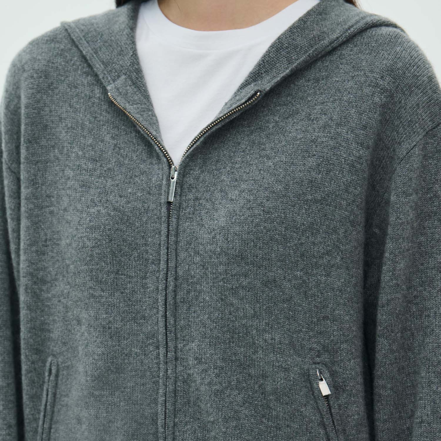 Theory Women Cashmere Crop Zip Hoodie - Light Charcoal