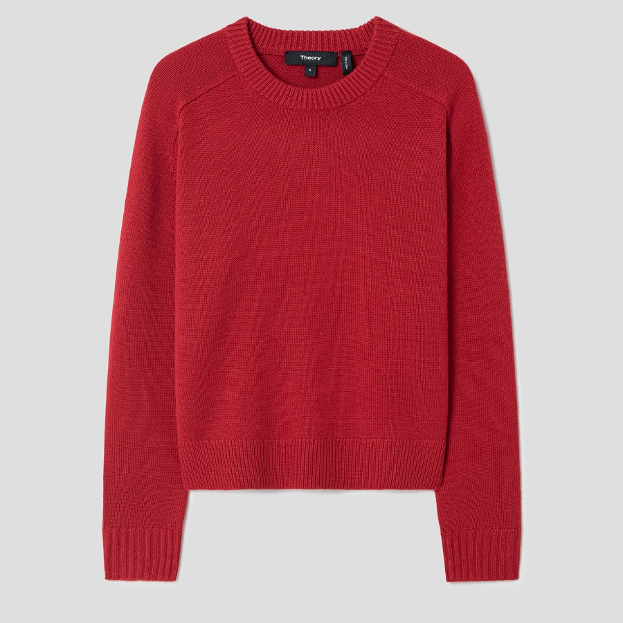 Theory Women Cashmere Cropped Crewneck Pullover - Bright Red