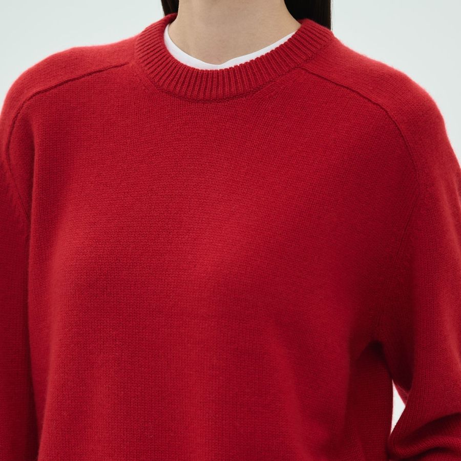 Theory Women Cashmere Cropped Crewneck Pullover - Bright Red