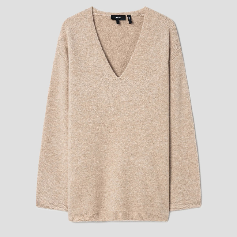 Theory Women Astor Wool Cozy Vneck Pullover - Beige