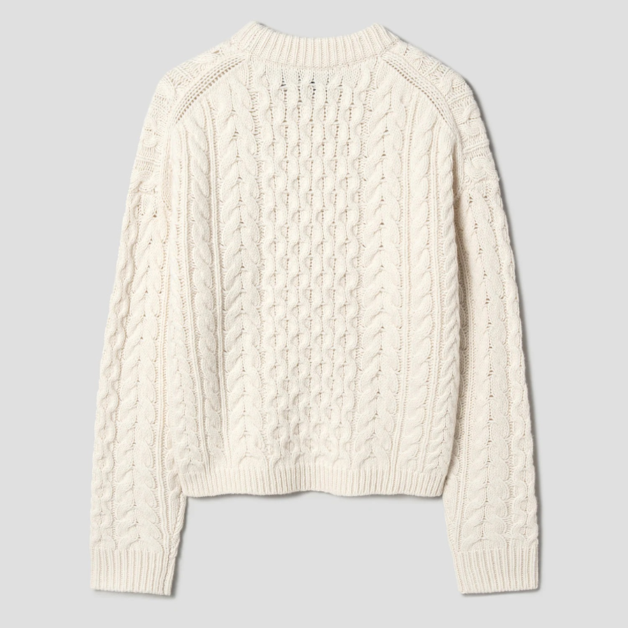 Theory Women Felted Wool Cash Aran Cable Pullover - Ivory