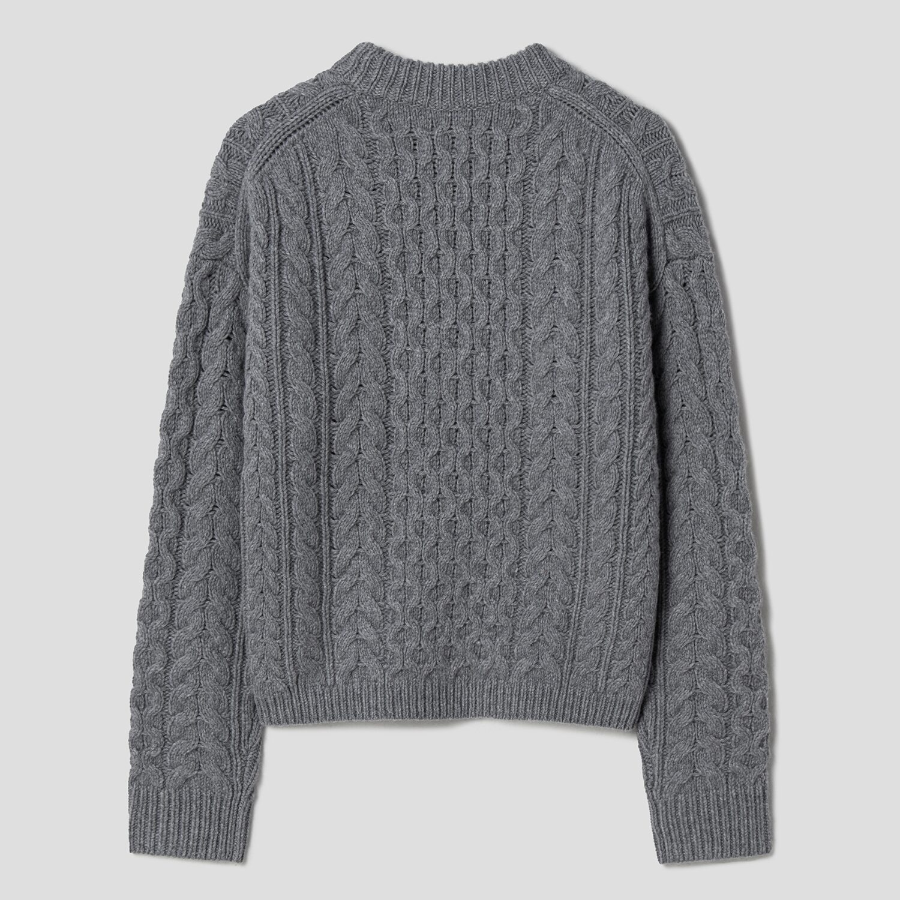 Theory Women Felted Wool Cash Aran Cable Pullover - Ash Melange
