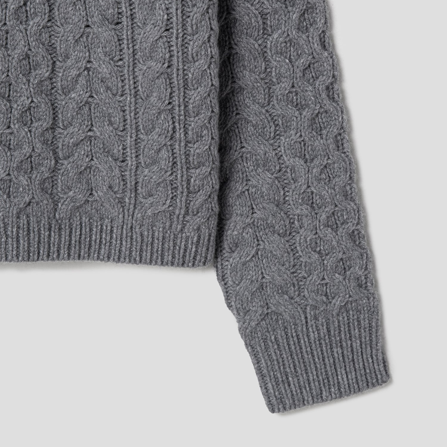 Theory Women Felted Wool Cash Aran Cable Pullover - Ash Melange