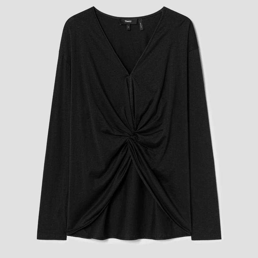 Theory Women Apex Cotton Relaxed Twist Top - Black
