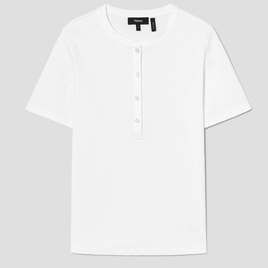 Theory Women Perry Knit Rib Henley Top - Ivory
