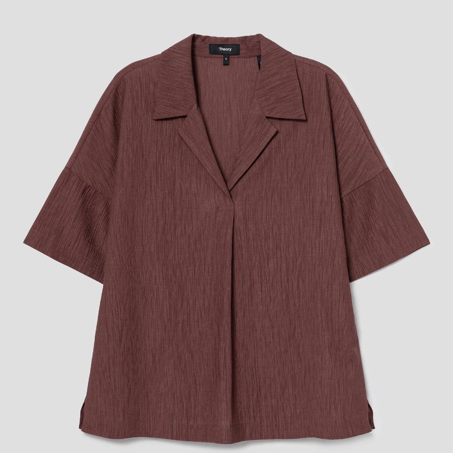 Theory Women Willow Crepe Camp Shirt - Marron