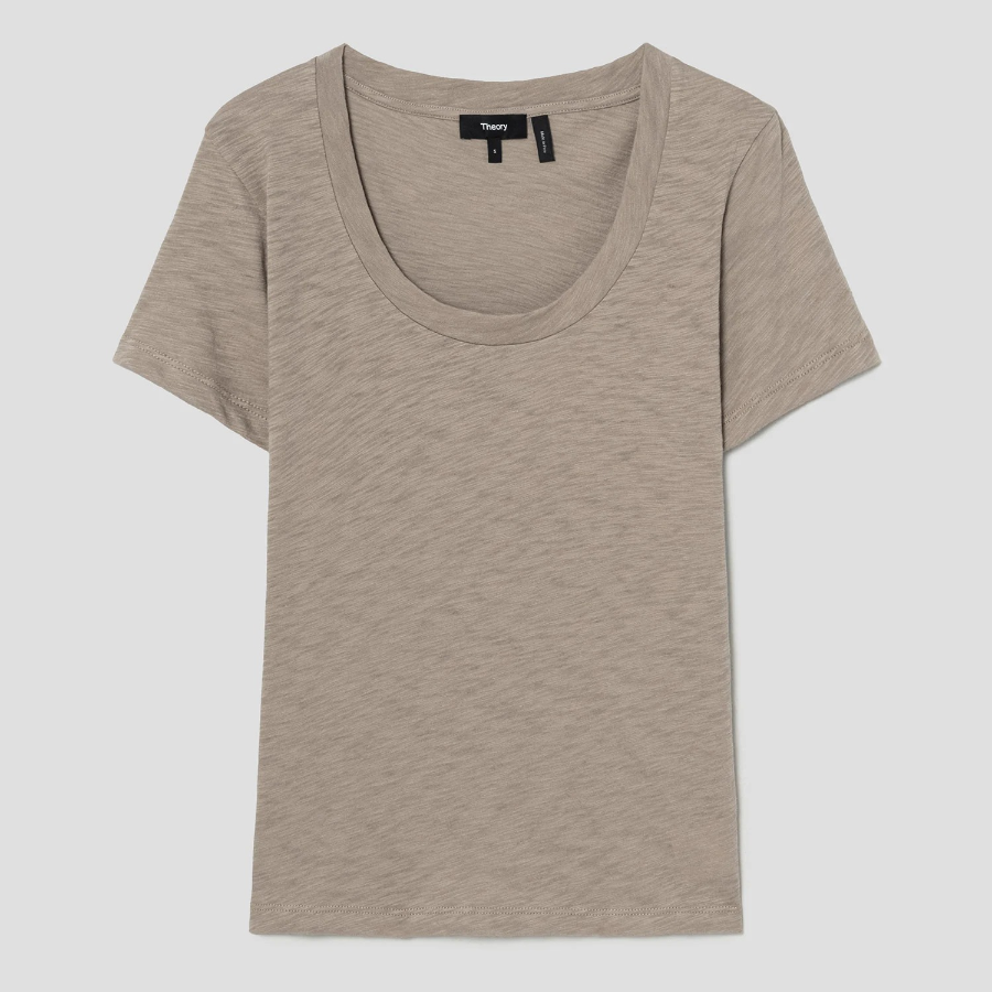 Theory Women Nebulous Open Neck Tee - Soft Taupe
