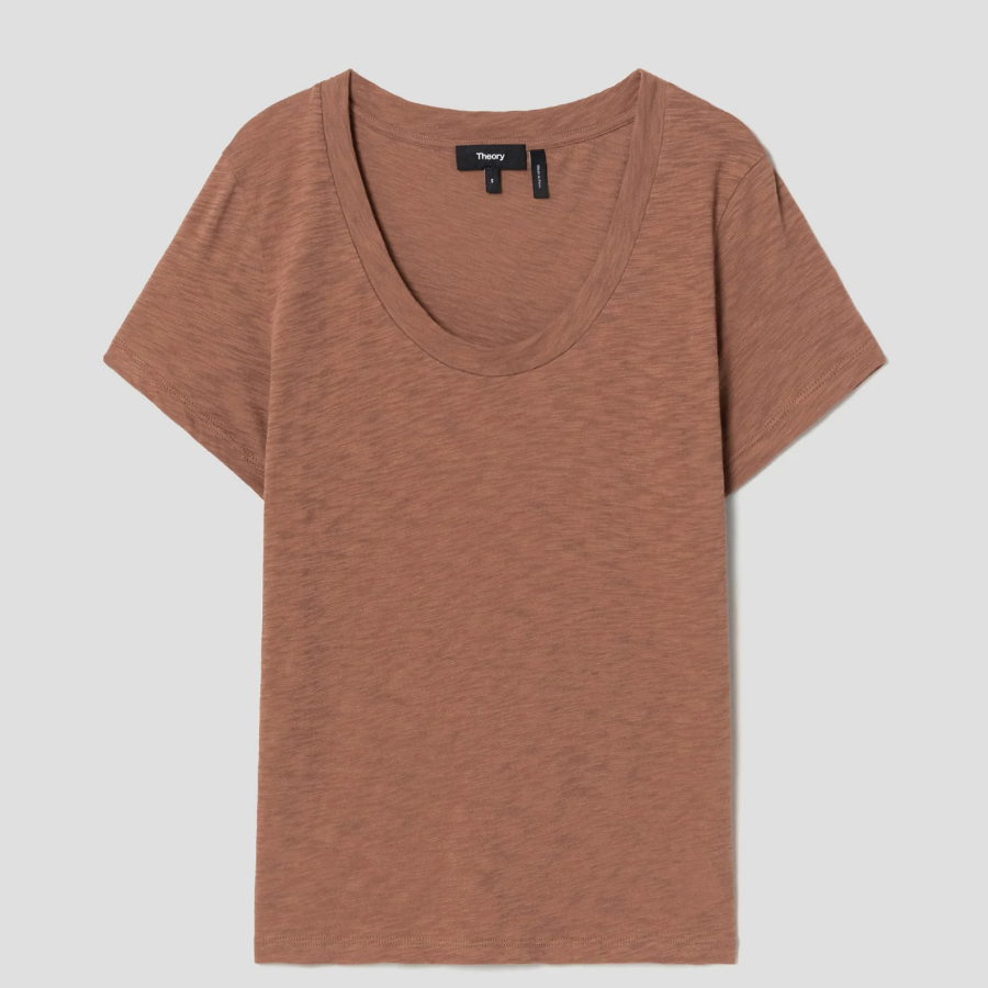Theory Women Nebulous Open Neck Tee - Dark Ginger