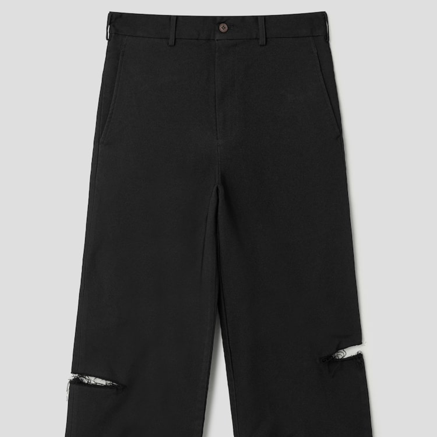 COMME DES GARCONS BLACK (Unisex) Polyester Thick Gabardine Slit Semi Wide Fit Pants — Black