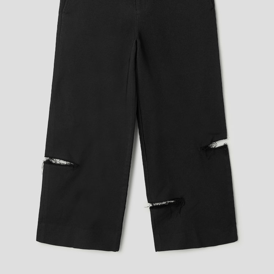 COMME DES GARCONS BLACK (Unisex) Polyester Thick Gabardine Slit Semi Wide Fit Pants — Black