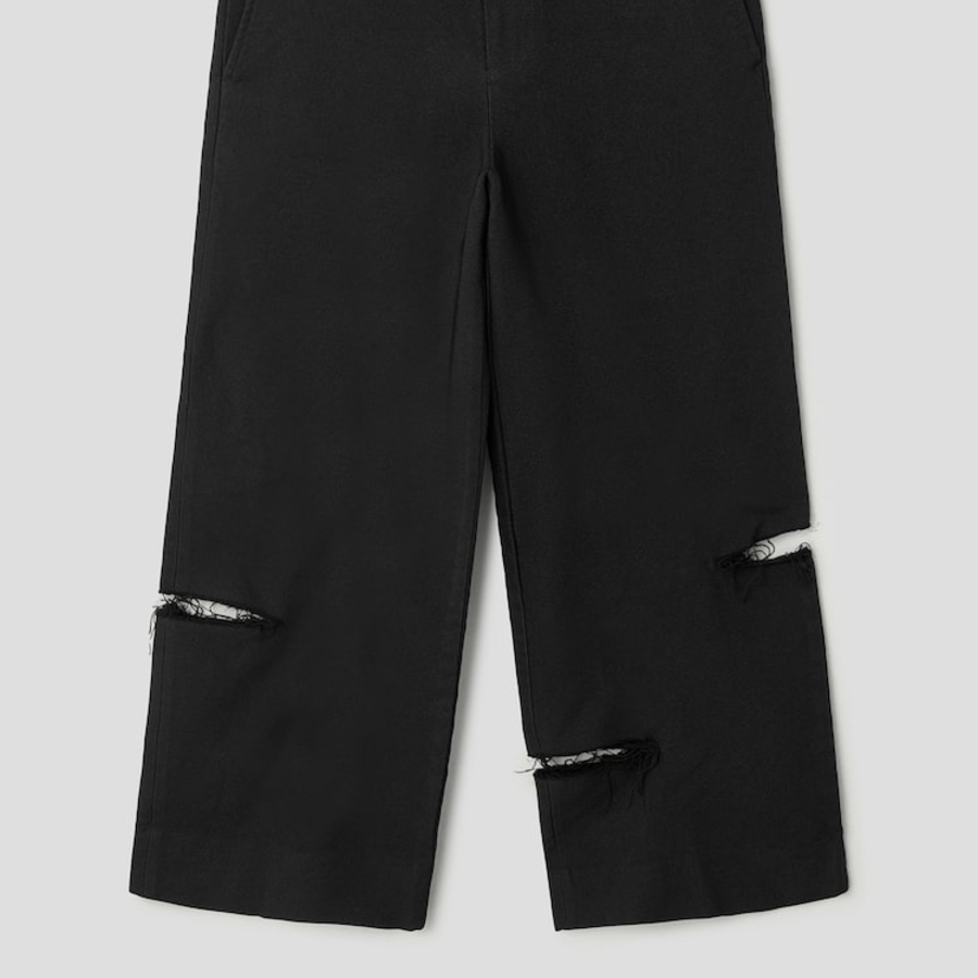 COMME DES GARCONS BLACK (Unisex) Polyester Thick Gabardine Slit Semi Wide Fit Pants — Black