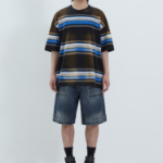 JUUN.J Vintage Six-Block Stripe Oversized Short Sleeve — Blue