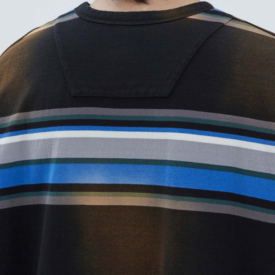 JUUN.J Vintage Six-Block Stripe Oversized Short Sleeve — Blue