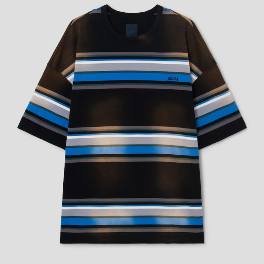 JUUN.J Vintage Six-Block Stripe Oversized Short Sleeve — Blue