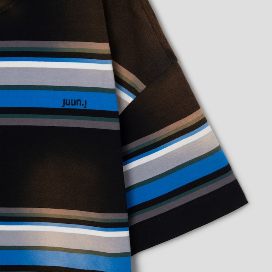 JUUN.J Vintage Six-Block Stripe Oversized Short Sleeve — Blue