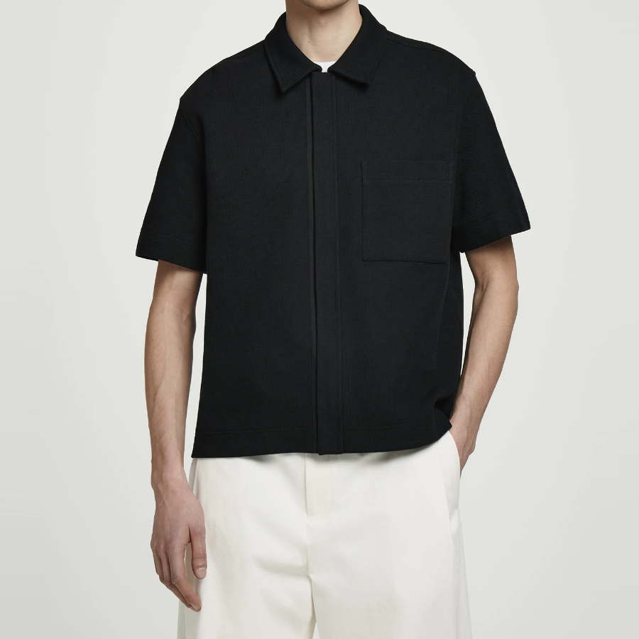 COS Textured Cotton Jersey Zip Shirt – Black