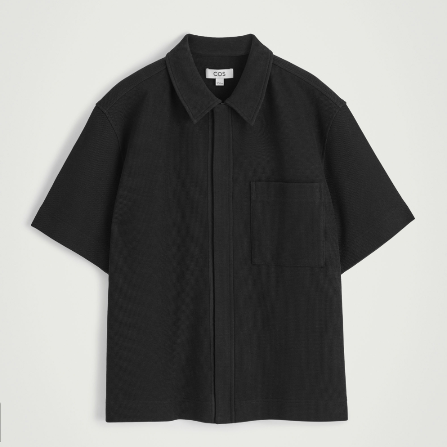 COS Textured Cotton Jersey Zip Shirt – Black