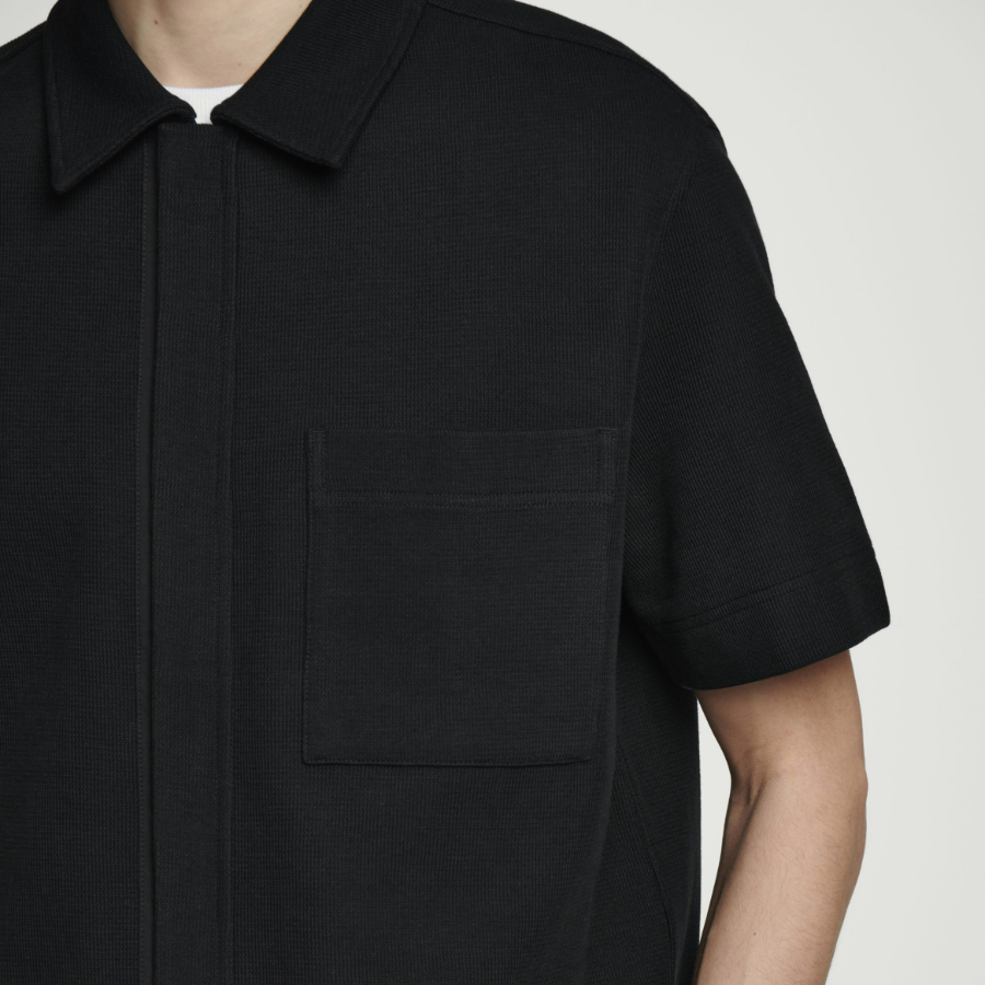 COS Textured Cotton Jersey Zip Shirt – Black