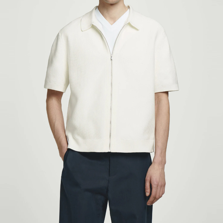 COS Waffle-Knit Cotton Zip Shirt – White