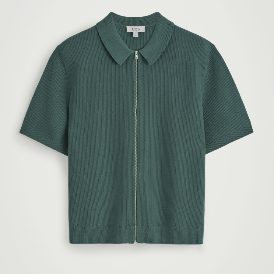 COS Waffle-Knit Cotton Zip Shirt – Pine Green
