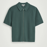 COS Waffle-Knit Cotton Zip Shirt – Pine Green
