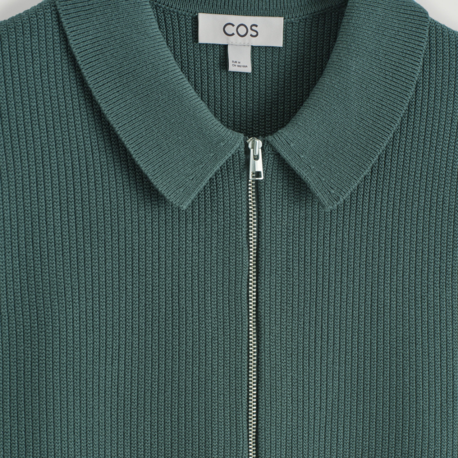 COS Waffle-Knit Cotton Zip Shirt – Pine Green