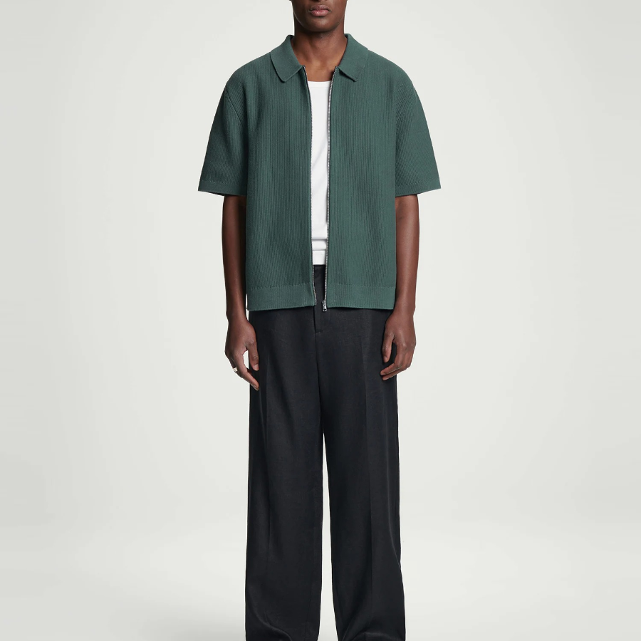 COS Waffle-Knit Cotton Zip Shirt – Pine Green