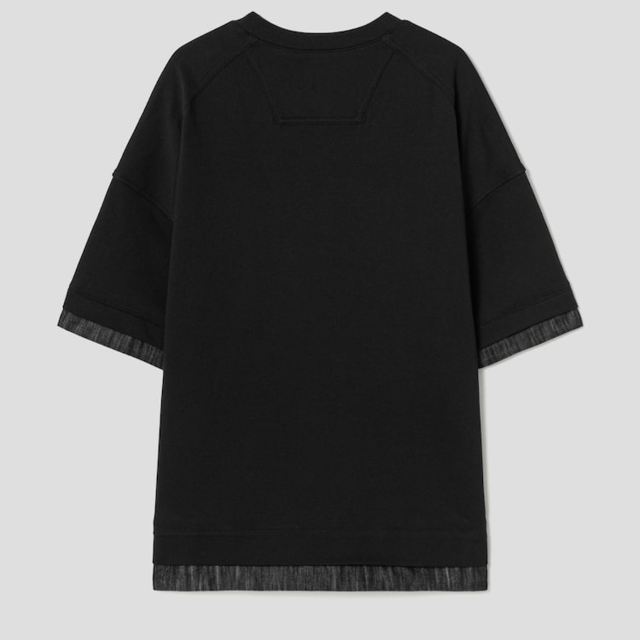 JUUN.J Denim Trim Light Jersey Oversized Short Sleeve — Black