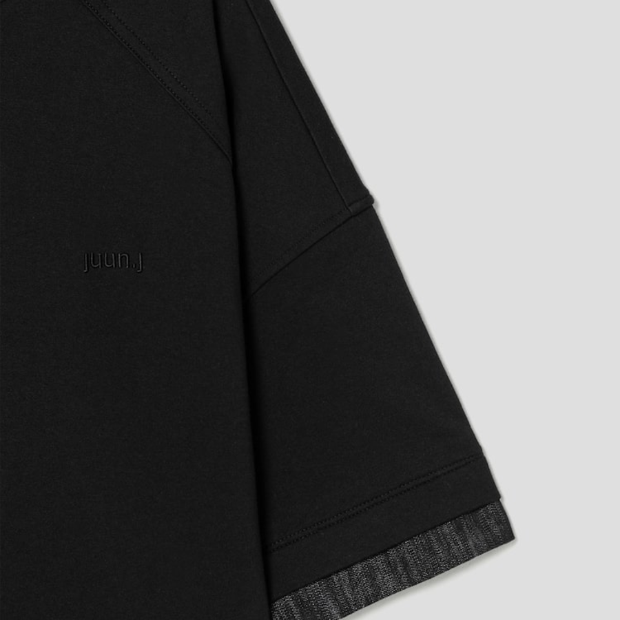 JUUN.J Denim Trim Light Jersey Oversized Short Sleeve — Black