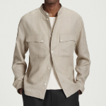 COS Grandad Collar Linen Overshirt – Beige