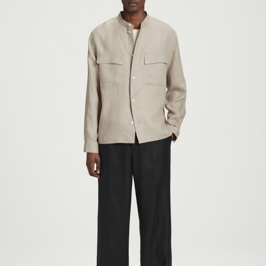COS Grandad Collar Linen Overshirt – Beige