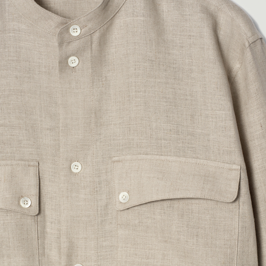 COS Grandad Collar Linen Overshirt – Beige