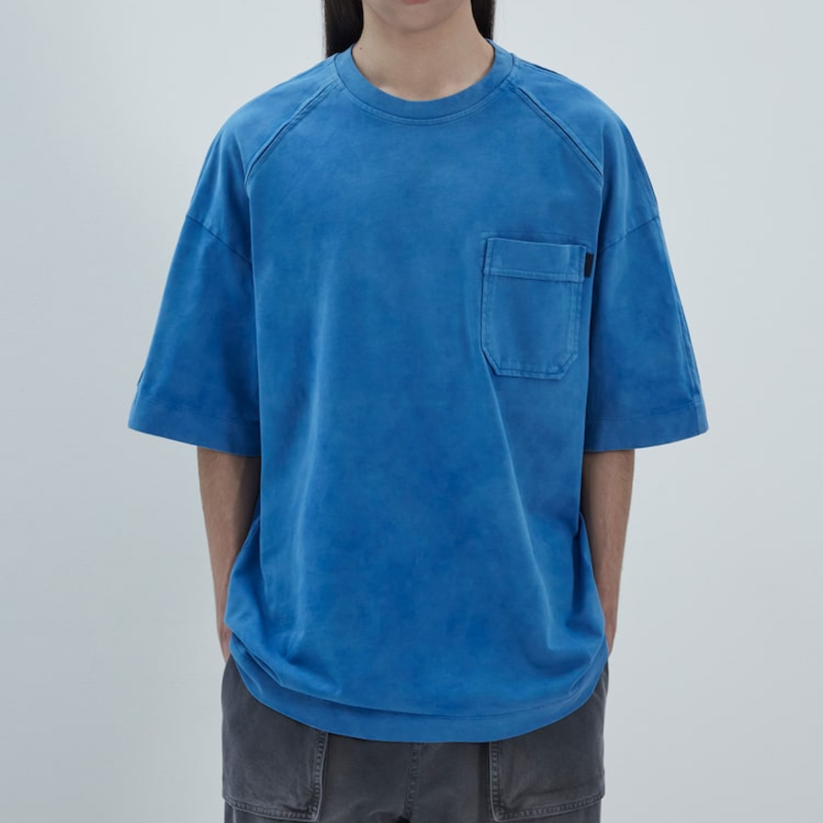 JUUN.J Slash Pocket Semi-Oversized Dyed Short Sleeve –  Blue