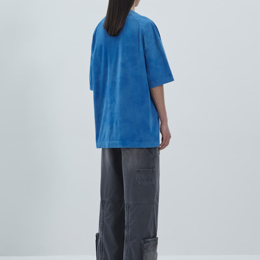 JUUN.J Slash Pocket Semi-Oversized Dyed Short Sleeve –  Blue