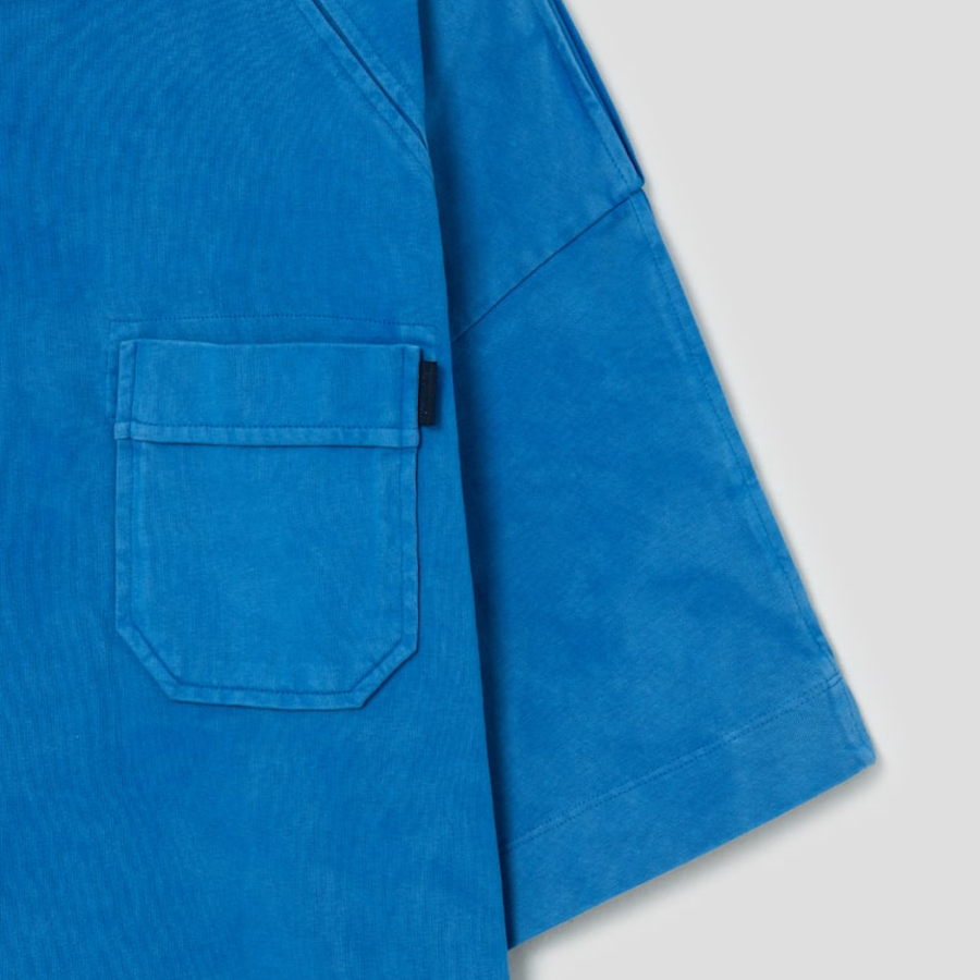 JUUN.J Slash Pocket Semi-Oversized Dyed Short Sleeve –  Blue