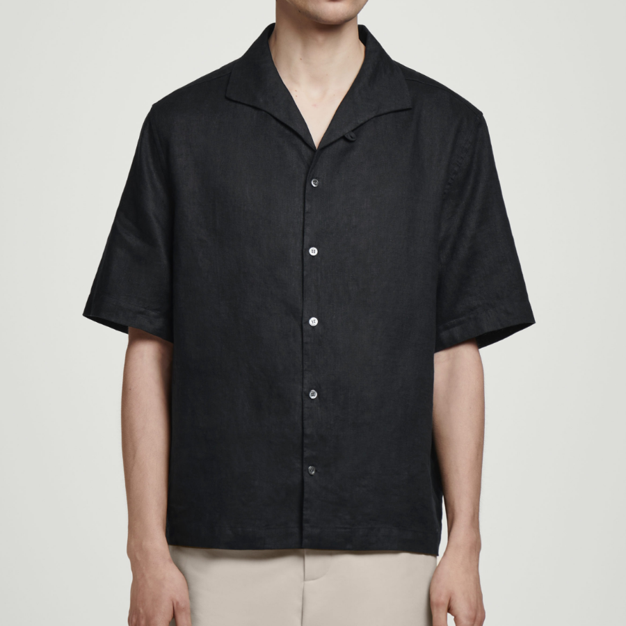COS Linen Short-Sleeve Shirt – Black