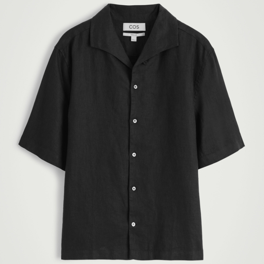 COS Linen Short-Sleeve Shirt – Black