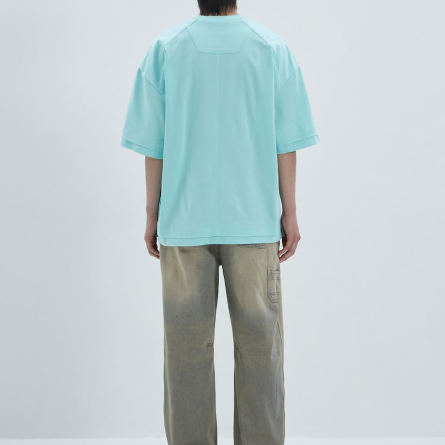 JUUN.J Layered Style Hidden Pocket Short Sleeve – Turquoise