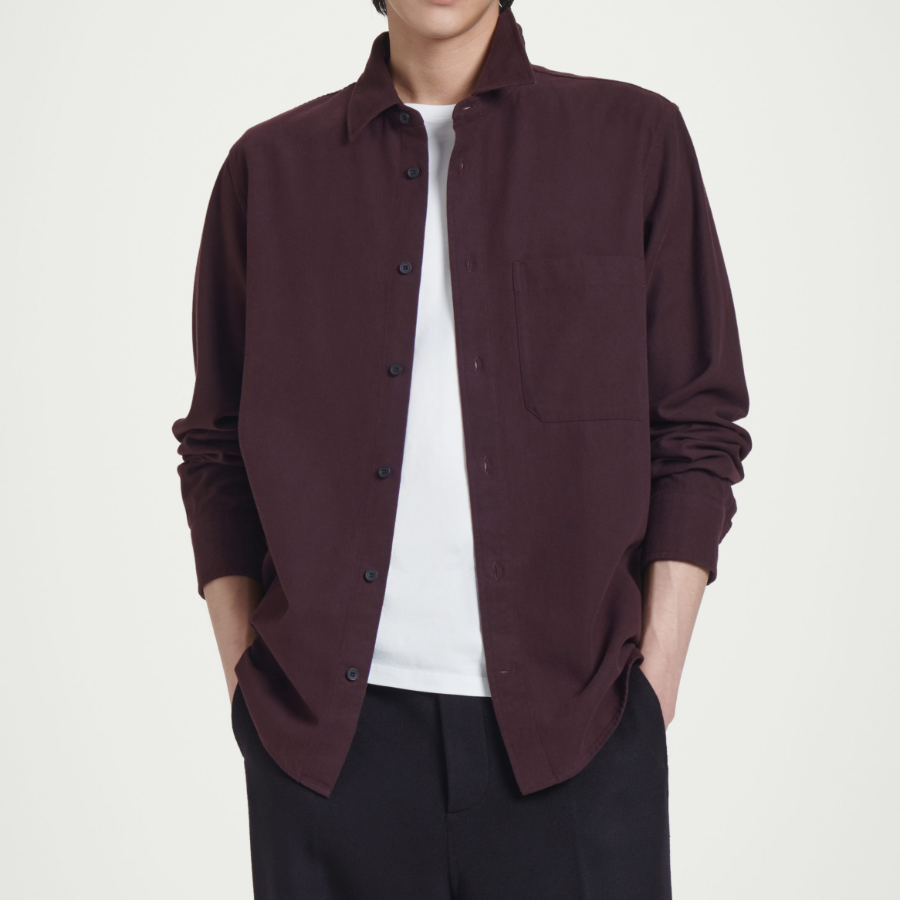 COS Relaxed Brushed Cotton Blend Shirt – Burgundy