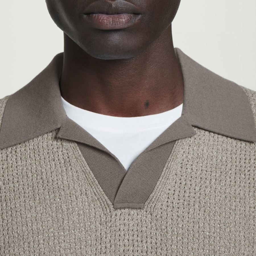 COS Open Knit Bouclé Polo Shirt – Mole Melange