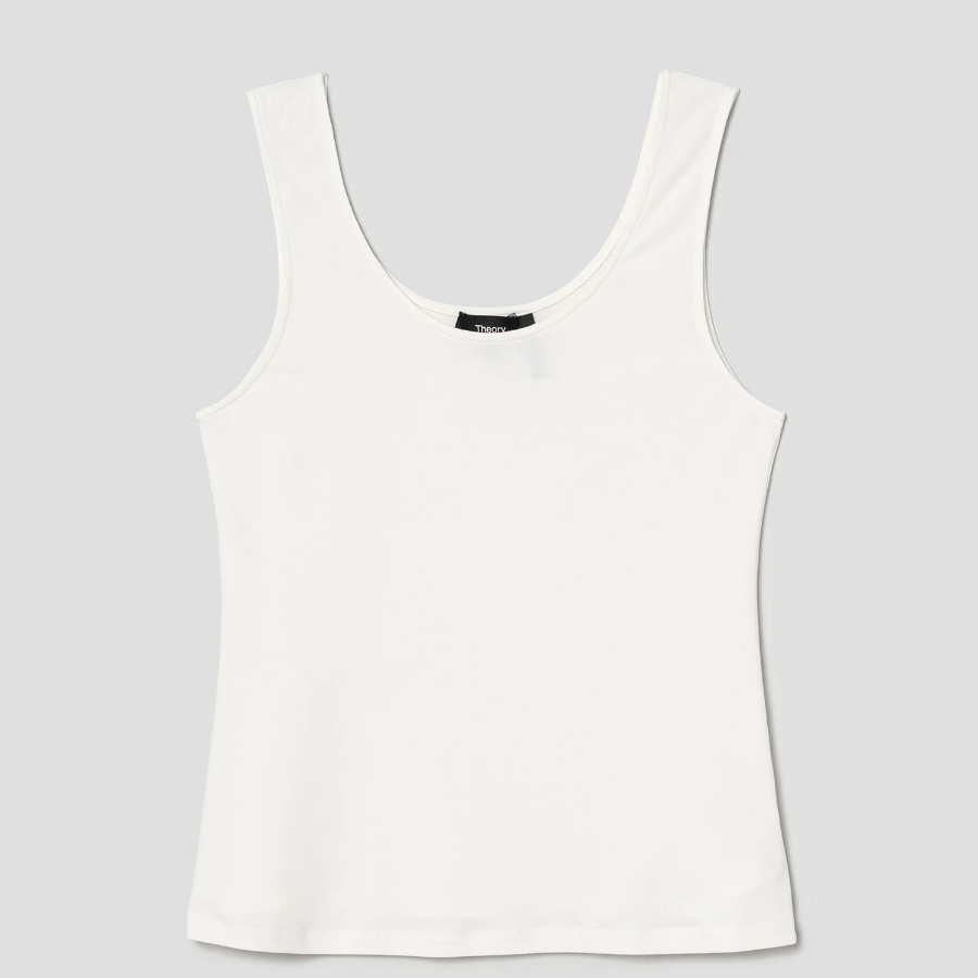 Theory Women Ribbed Viscose Deep Scoop Tank - Ivory