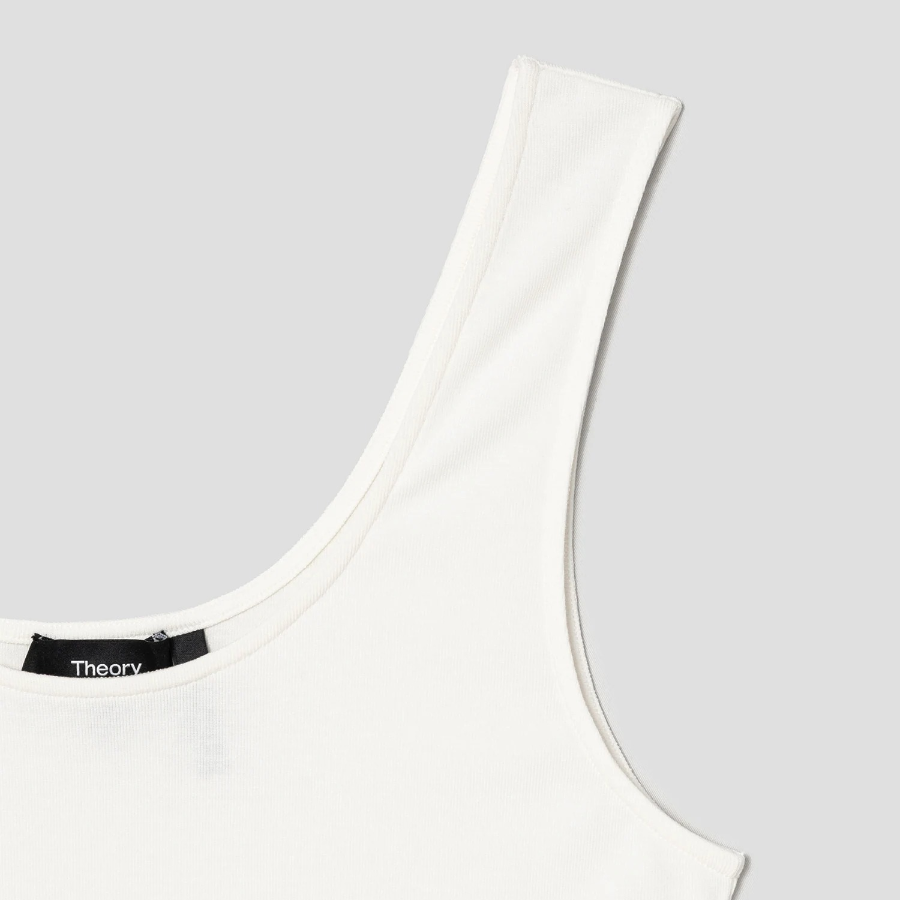 Theory Women Ribbed Viscose Deep Scoop Tank - Ivory