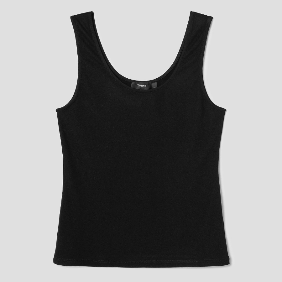 Theory Women Ribbed Viscose Deep Scoop Tank - Black