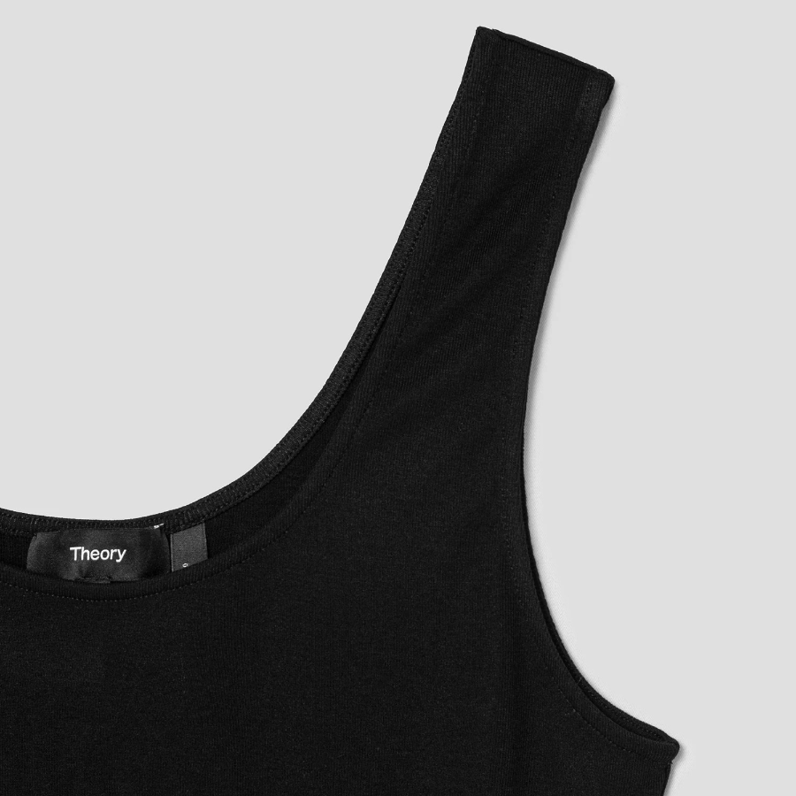 Theory Women Ribbed Viscose Deep Scoop Tank - Black