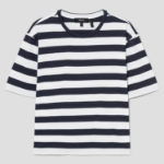 Theory Women Wide Stripe Boxy Crewneck Tee - Navy Multi